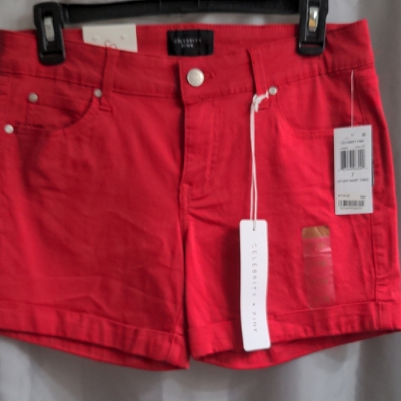 Celebrity Pink Red Jean Shorts Modern Fit - Picture 1 of 6
